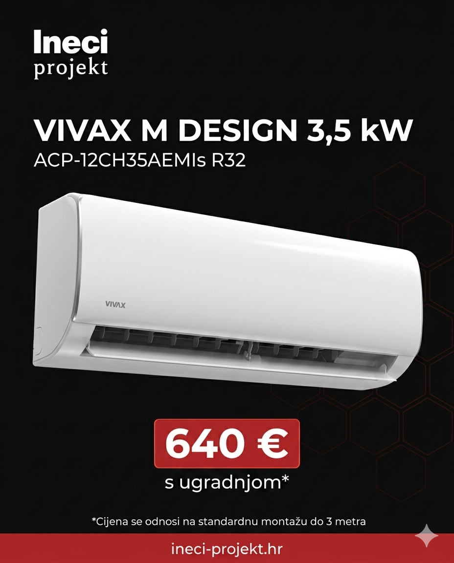 Klima uređaj VIVAX M Design 3,5 kW (ACP-12CH35AEMIs R32) sa montažom